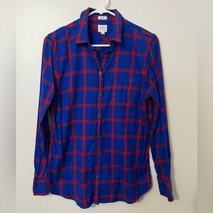 100% Cotton J. Crew Women’s Boy Fit Blue & Red Flannel Button Down Shirt